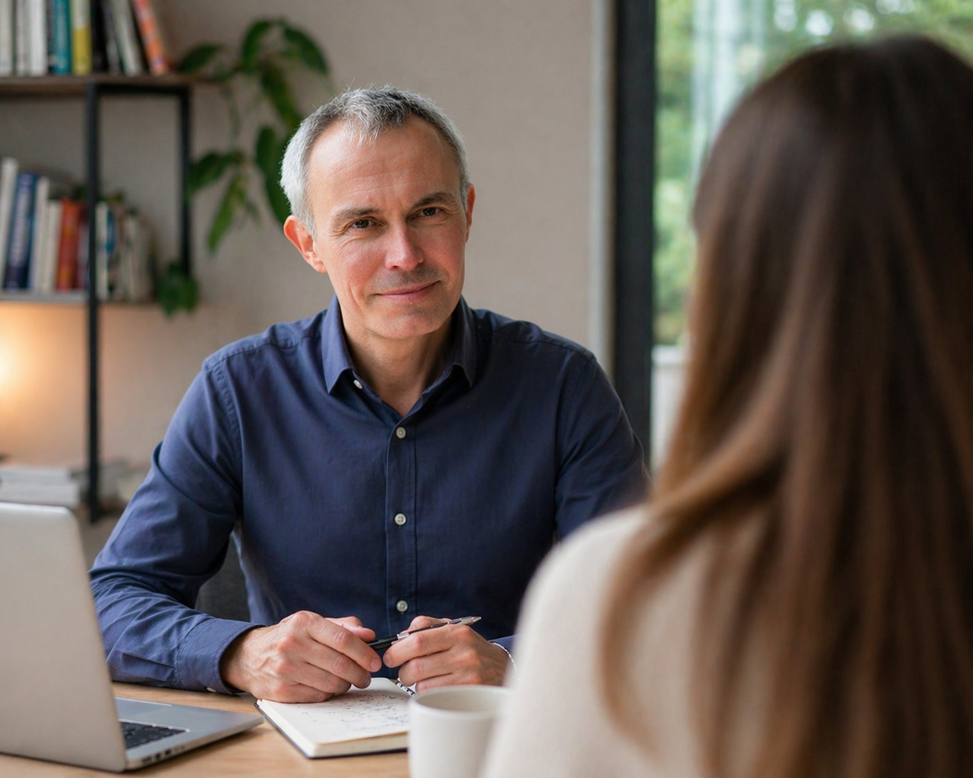 AI-generated illustration of a coaching conversation – used to protect coaching client anonymity
